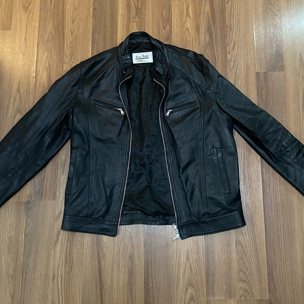 Vera Pelle Black Leather Bomber Jacket - Men's